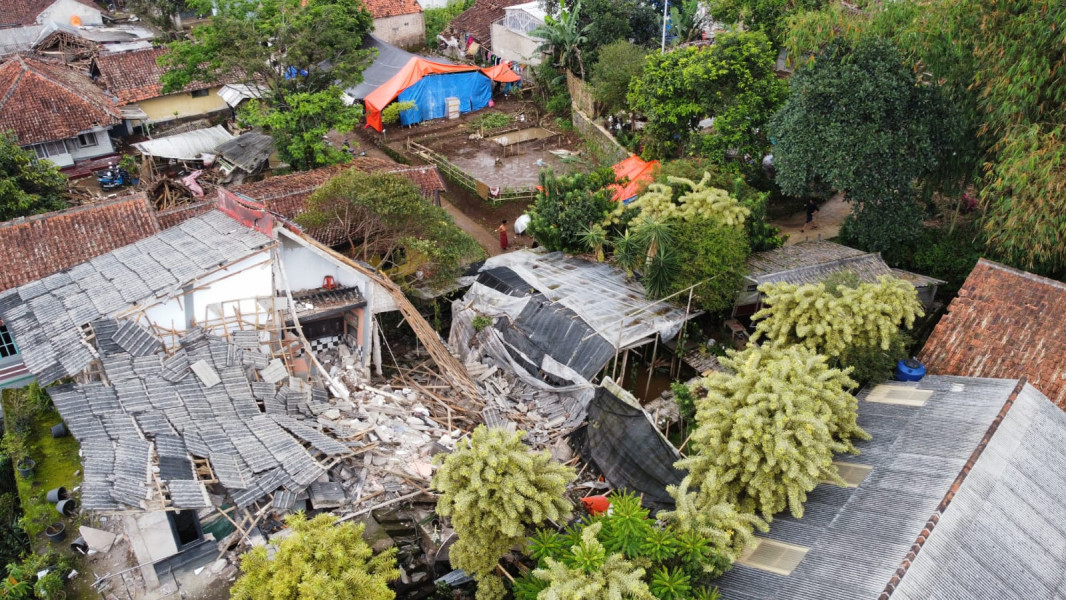 Kondisi permukiman warga terdampak gempa di Kabupaten Cianjur, Jawa Barat.